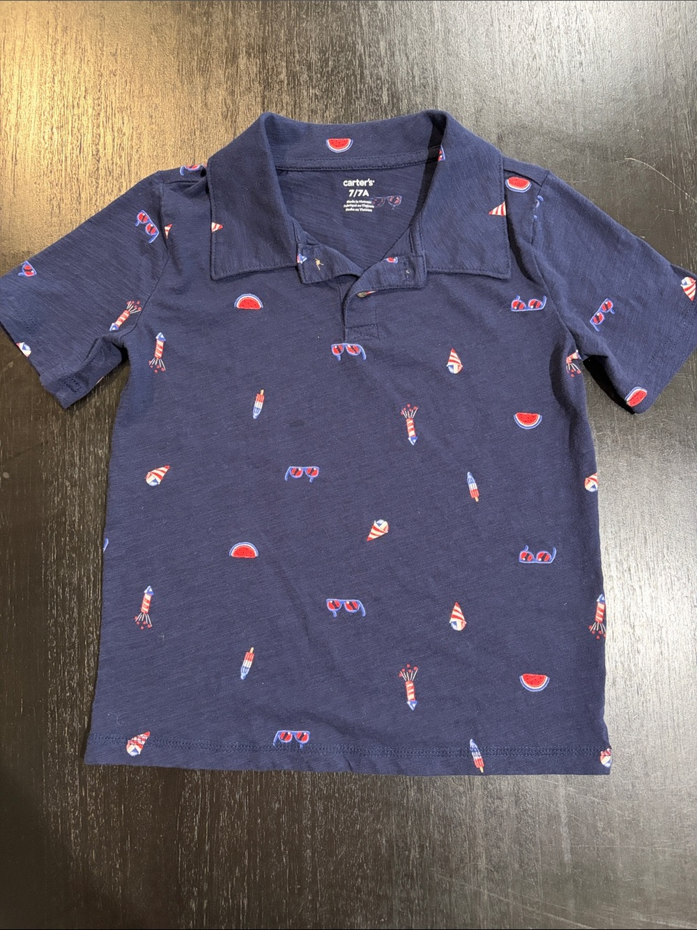 CLEARANCE 4 for $12 Carter's Navy Polo with Red & White Summer Prints boys 7